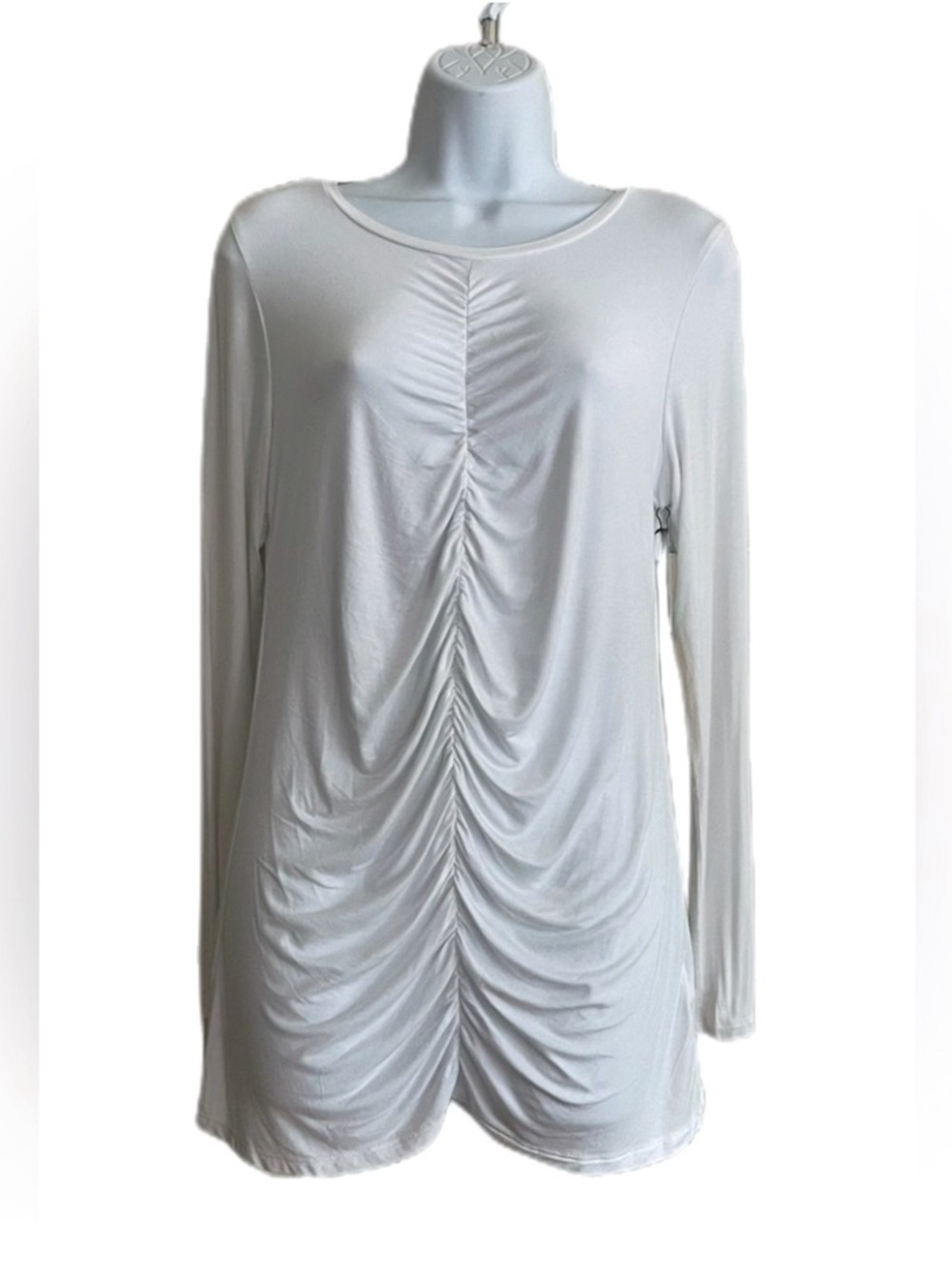 Halogen White Long-Sleeve Ruched Front Top